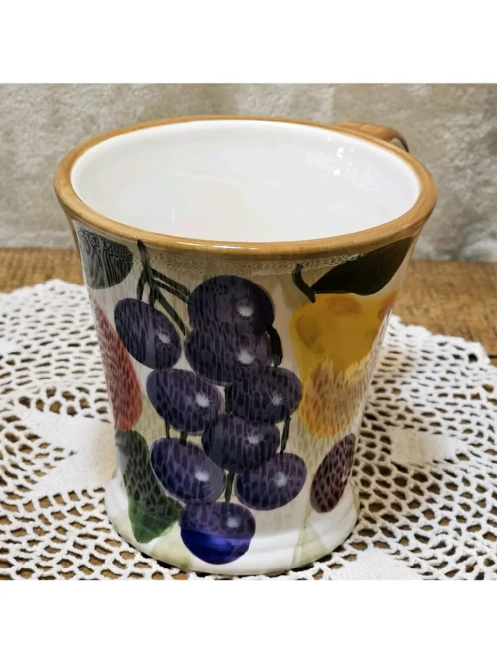 Tabletops Gallery Tuscan Fruit Grapes  Hand Painted Hand Crafted  Ceramic Mug